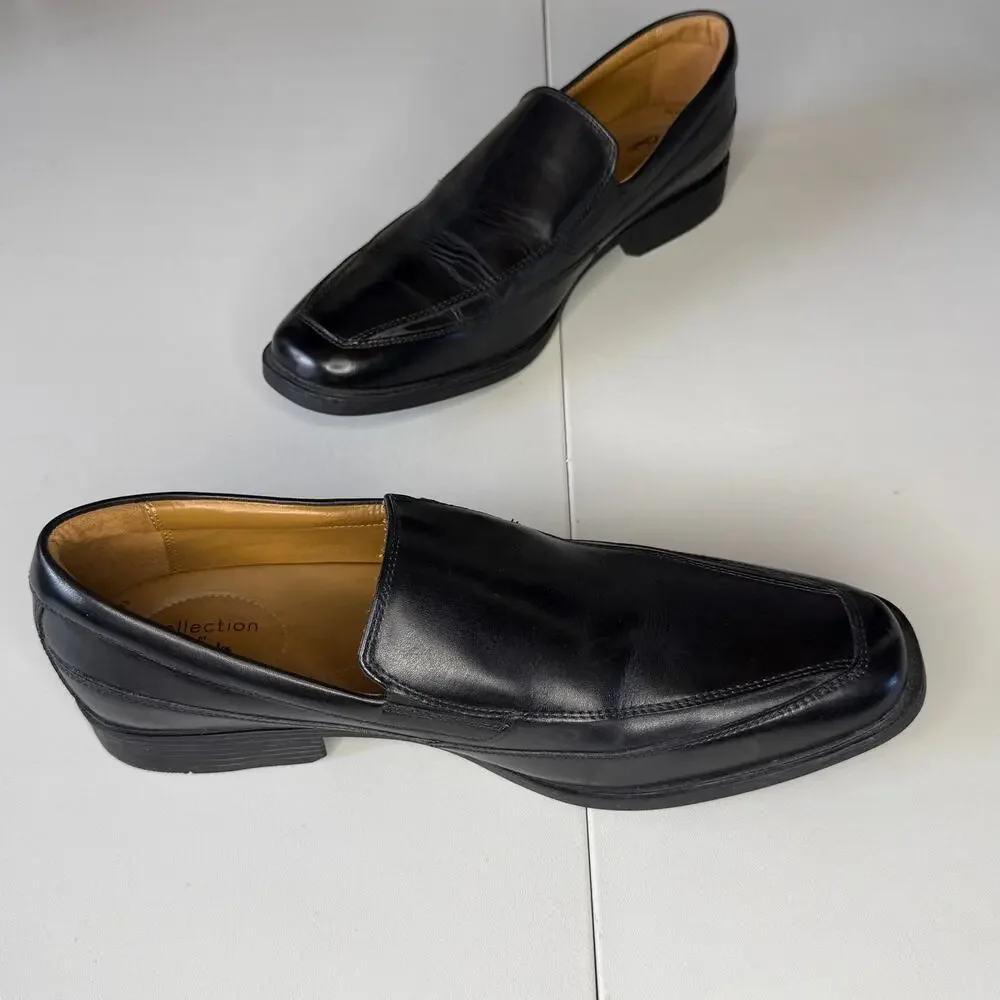 Clarks Men's Tilden Free Black Leather Loafers Size 11.5 W (Wide)